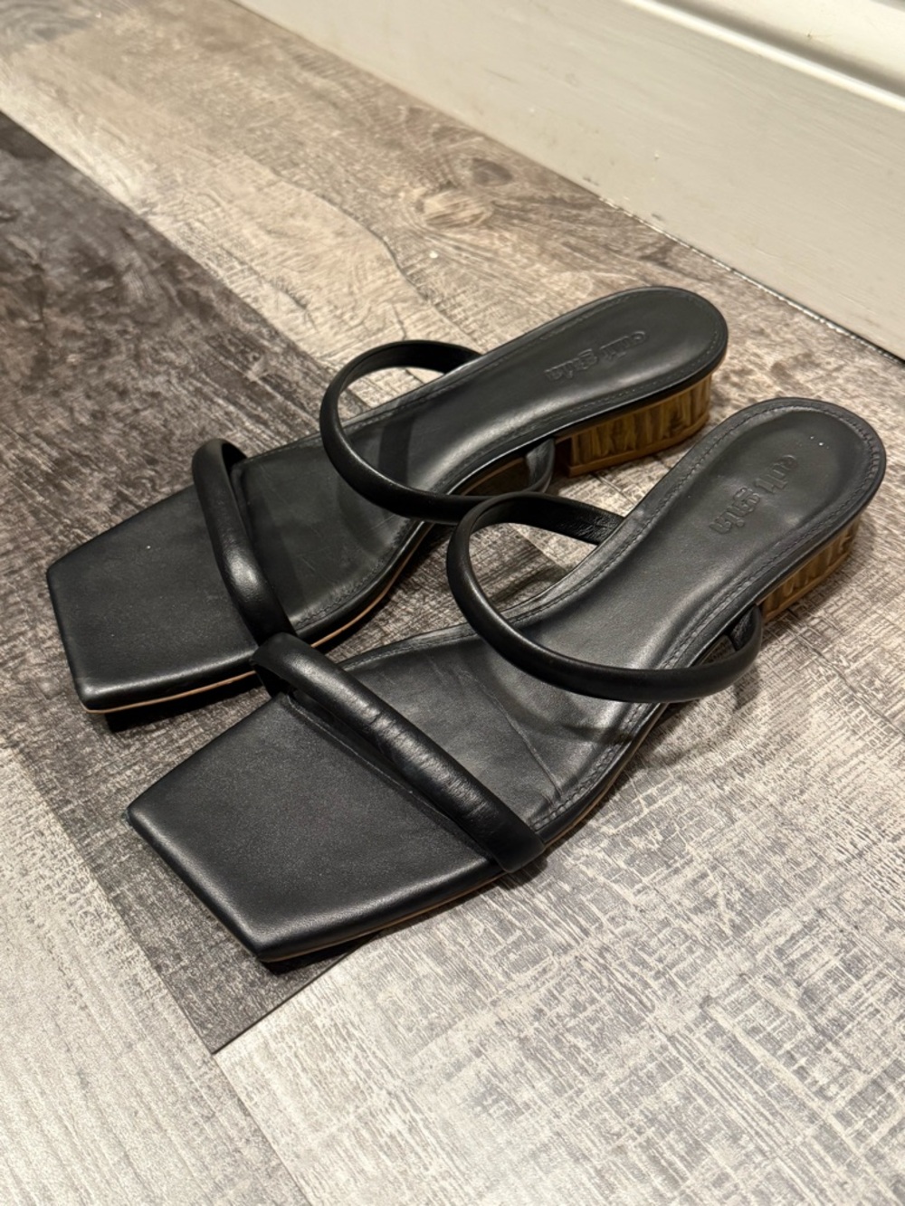 Cult Gaia Liz Black Leather Bamboo Heel Slide Sandals